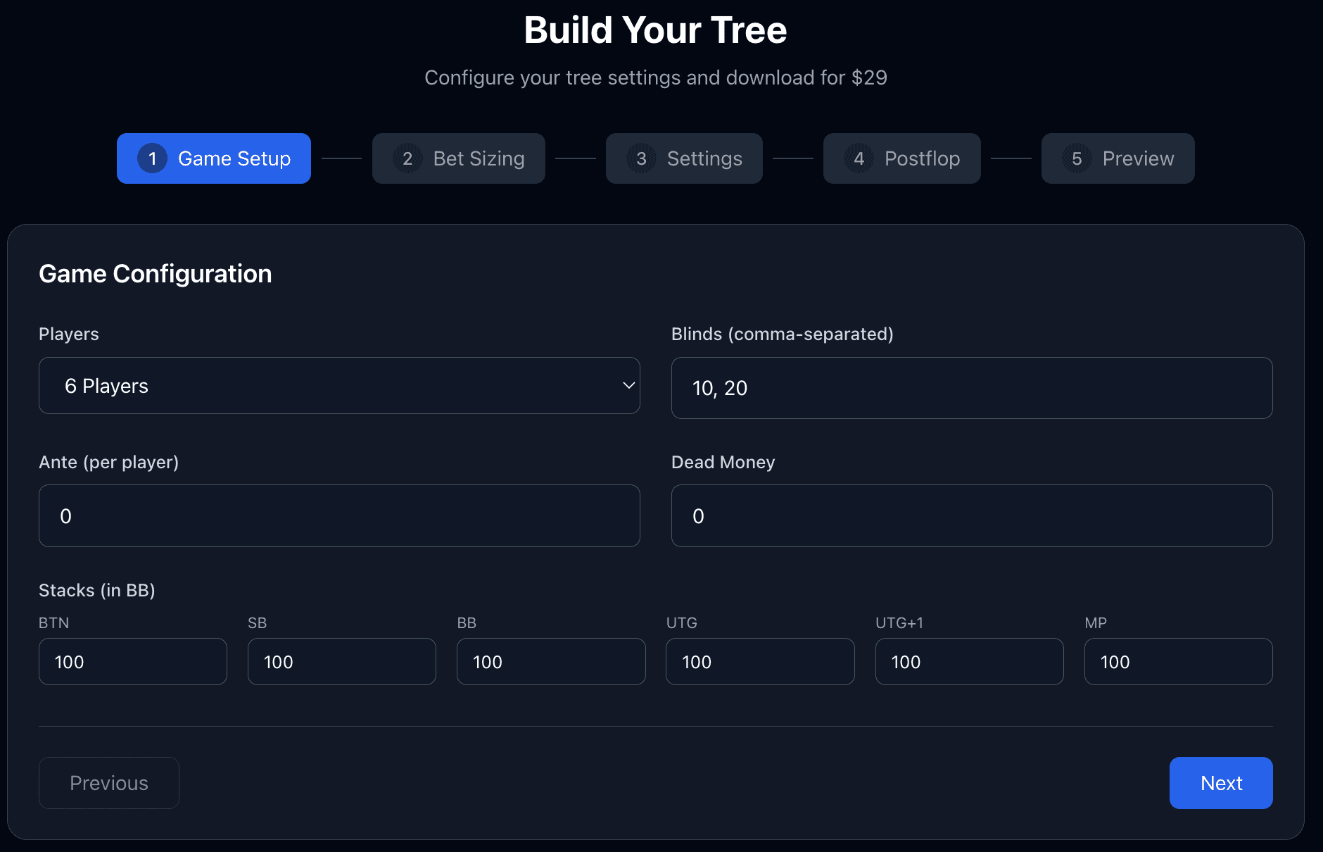 MonkerSolver Tree Builder - Visual Preflop Tree Configuration